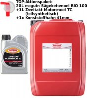 Aktionspaket: meguin S�gekettenoel BIO 100 + 1 Liter Zweitakt�l TC teilsynthetisch + Kunststoff-Hahn 61mm